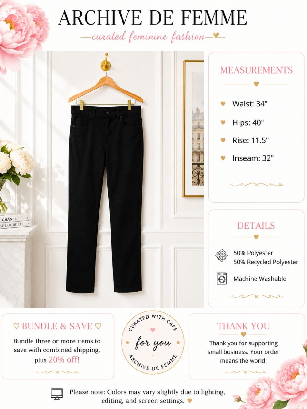 DKNY Black Straight Leg Pants Size 34 Classic Everyday Trousers - Picture 8 of 11